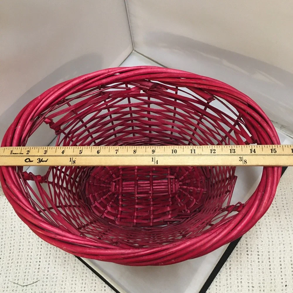 Woven Wicker Basket Unisex Large Red Oval Storage with Handles Holiday Festive